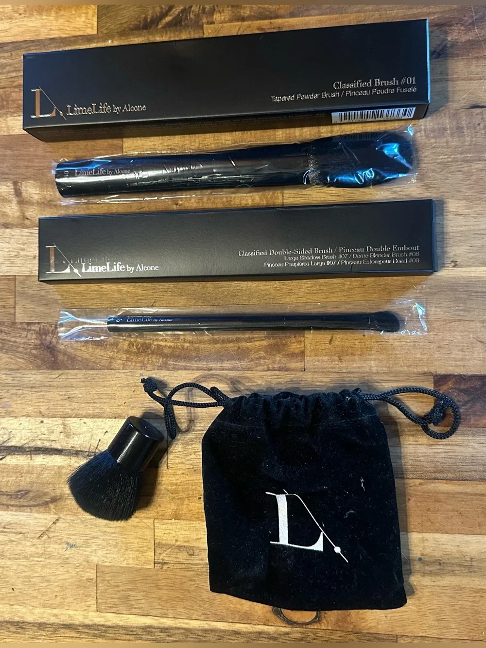 LimeLife by Alcone Black Makeup Brush Holder with 3 Black Makeup Brushes